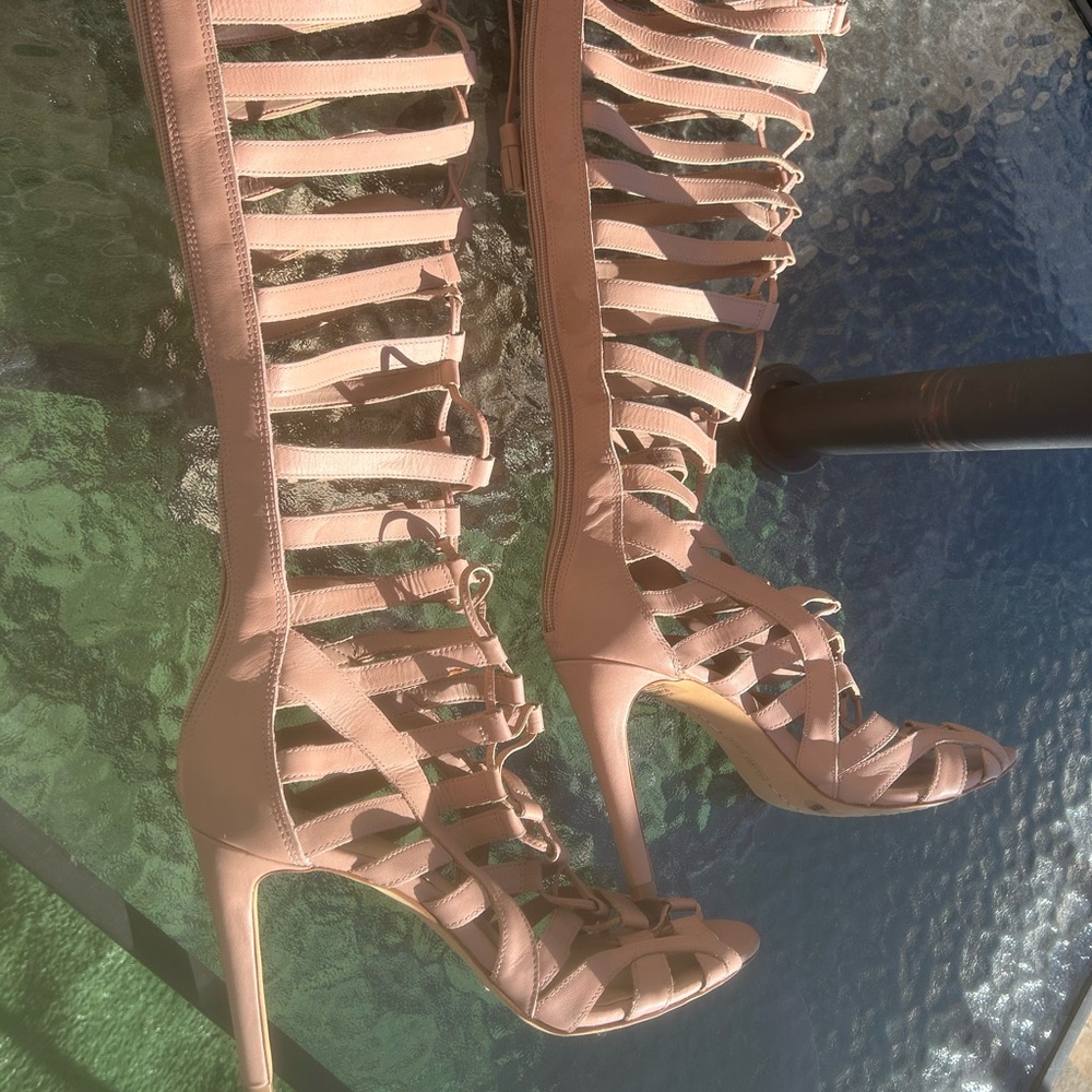Cream Gladiator-Style High Heel Sandals